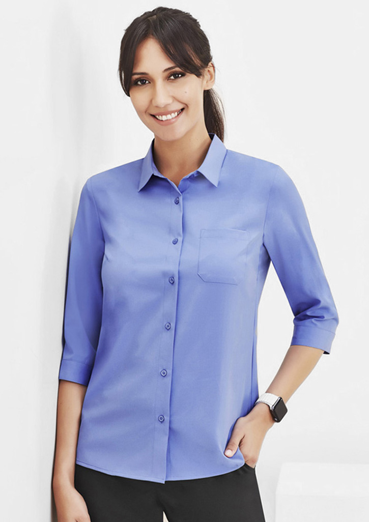 mid blue Womens Florence Plain 3/4 Sleeve Shirt